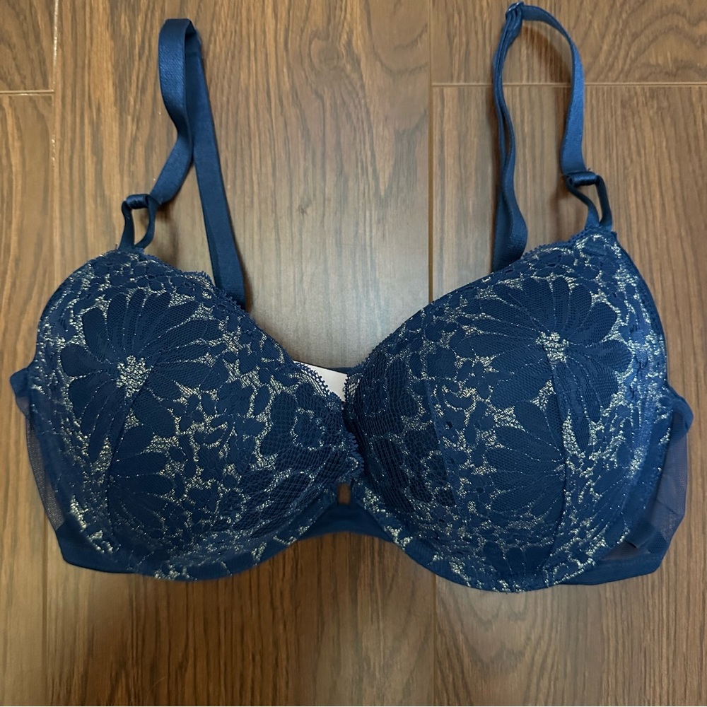 VS Victoria’s Secret Push Up Convertible Teal and Gold Lace Bra EUC 36C